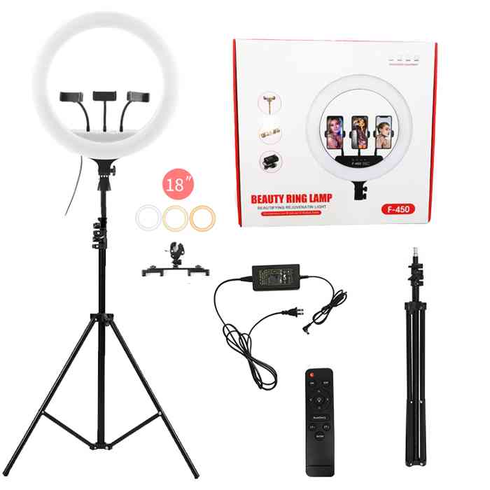F-450 18 inch Ring Light With 7ft Light Stand Touch Control And Remote Control