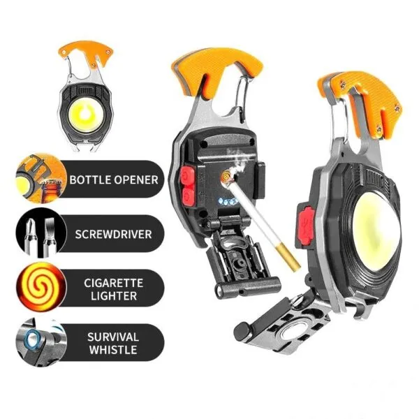 Multifunctional Keychain Flashlights, LED Rechargeable Flashlights with Life-Saving Whistles, Screwdriver Bottle, Opener, Multiple Light Mode Portable Pocket Light for Outoor Hiking